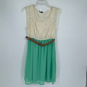 Rhapsody Women's‎ Green Lace Bodice Belted Chiffon Skirt Sleeveless Dress Size M